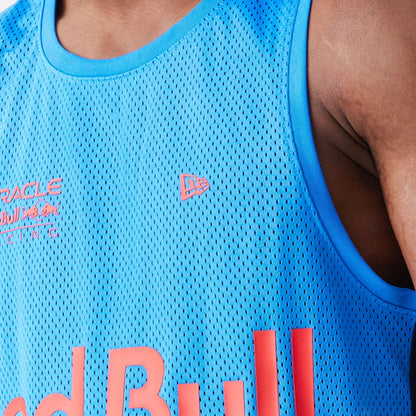 The Male model is wearing Red Bull Racing Basketball Mesh Blue Sleeveless T-Shirt 4