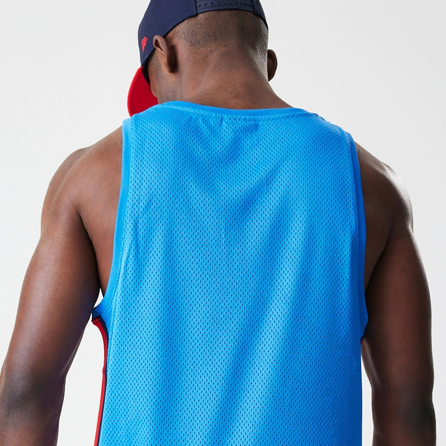 The Male model is wearing Red Bull Racing Basketball Mesh Blue Sleeveless T-Shirt 7