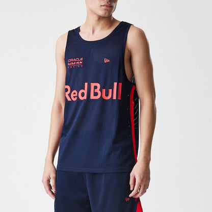 The Male model is wearing Red Bull Racing Basketball Mesh Dark Blue Sleeveless T-Shirt 2