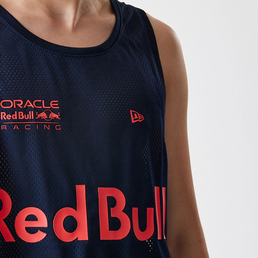 The Male model is wearing Red Bull Racing Basketball Mesh Dark Blue Sleeveless T-Shirt 4