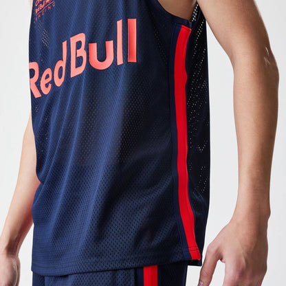 The Male model is wearing Red Bull Racing Basketball Mesh Dark Blue Sleeveless T-Shirt 3