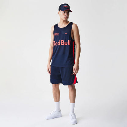 The Male model is wearing Red Bull Racing Basketball Mesh Dark Blue Sleeveless T-Shirt 7