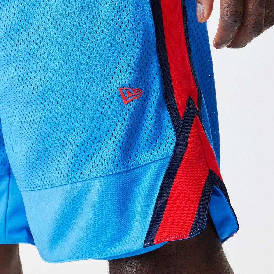 The Male model is wearing Red Bull Racing Basketball Mesh Blue Shorts 4
