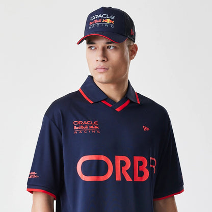 The Male model is wearing Red Bull Racing Graphic Dark Blue Football Jersey 3