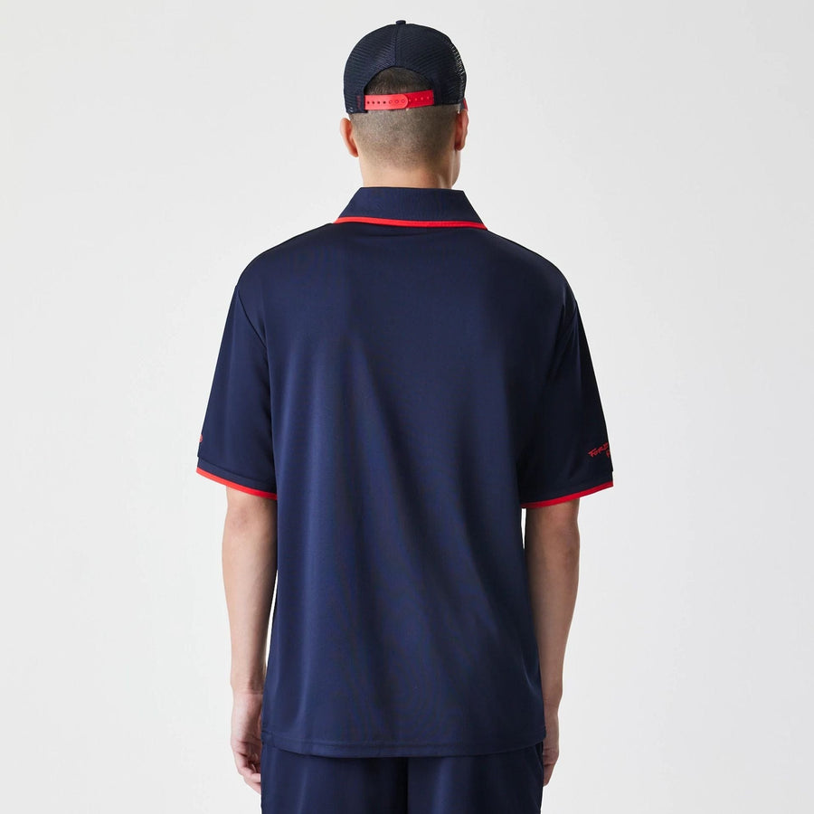 The Male model is wearing Red Bull Racing Graphic Dark Blue Football Jersey 2