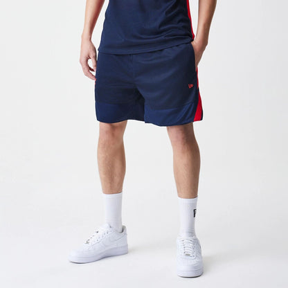 The Male model is wearing Red Bull Racing Basketball Mesh Dark Blue Shorts 5