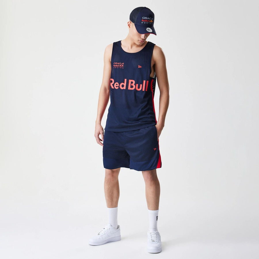 The Male model is wearing Red Bull Racing Basketball Mesh Dark Blue Shorts 8