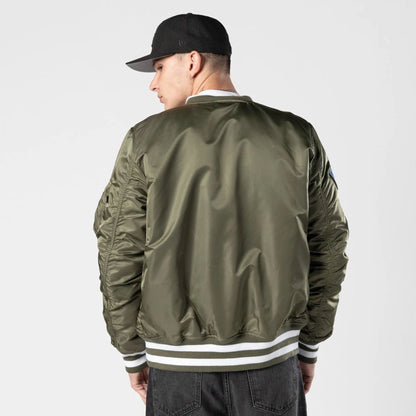 The Male model is wearing LA Dodgers MLB X Alpha Green Bomber Jacket 2