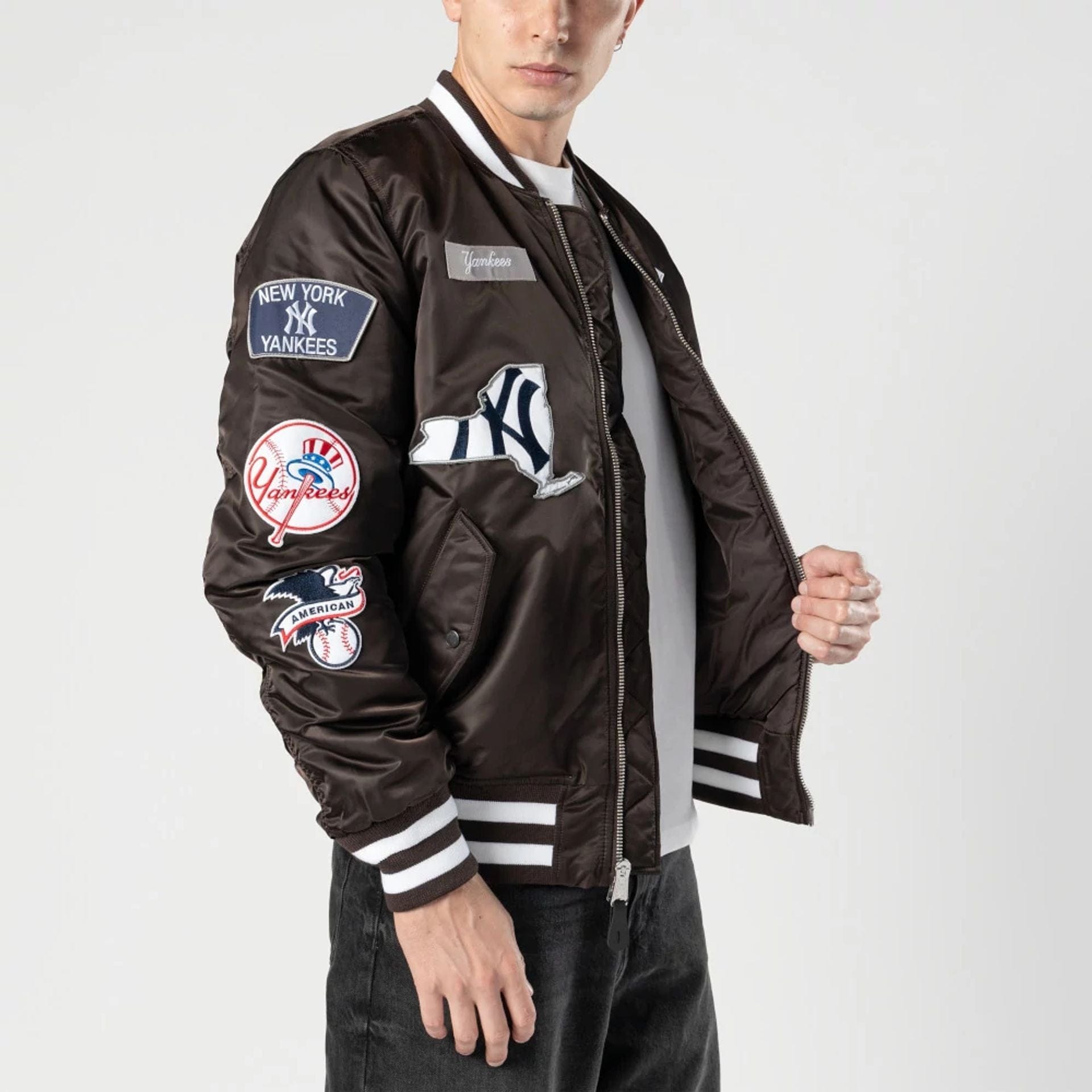 MLB X Alpha New York Yankees Dark Brown Bomber Jacket | NEC EU