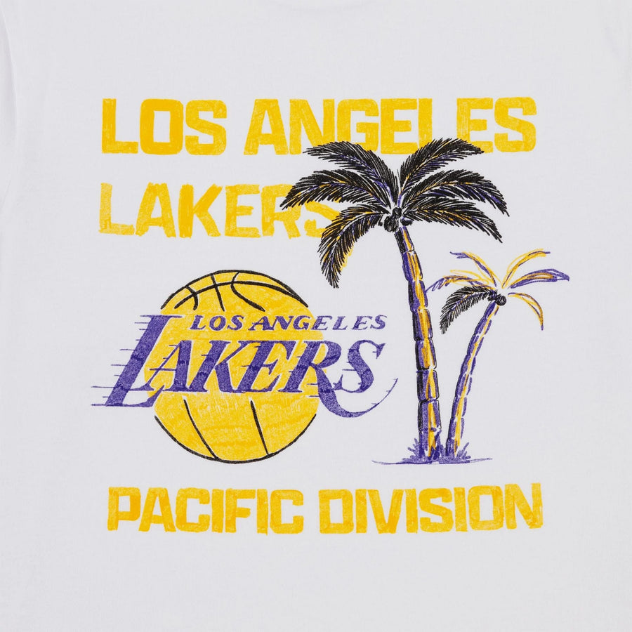 The Male model is wearing LA Lakers NBA Wordmark White T-Shirt 3