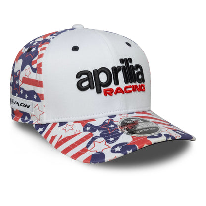 This is a Aprilia Austin Race Special White 9SEVENTY Stretch Snap Adjustable Cap 4