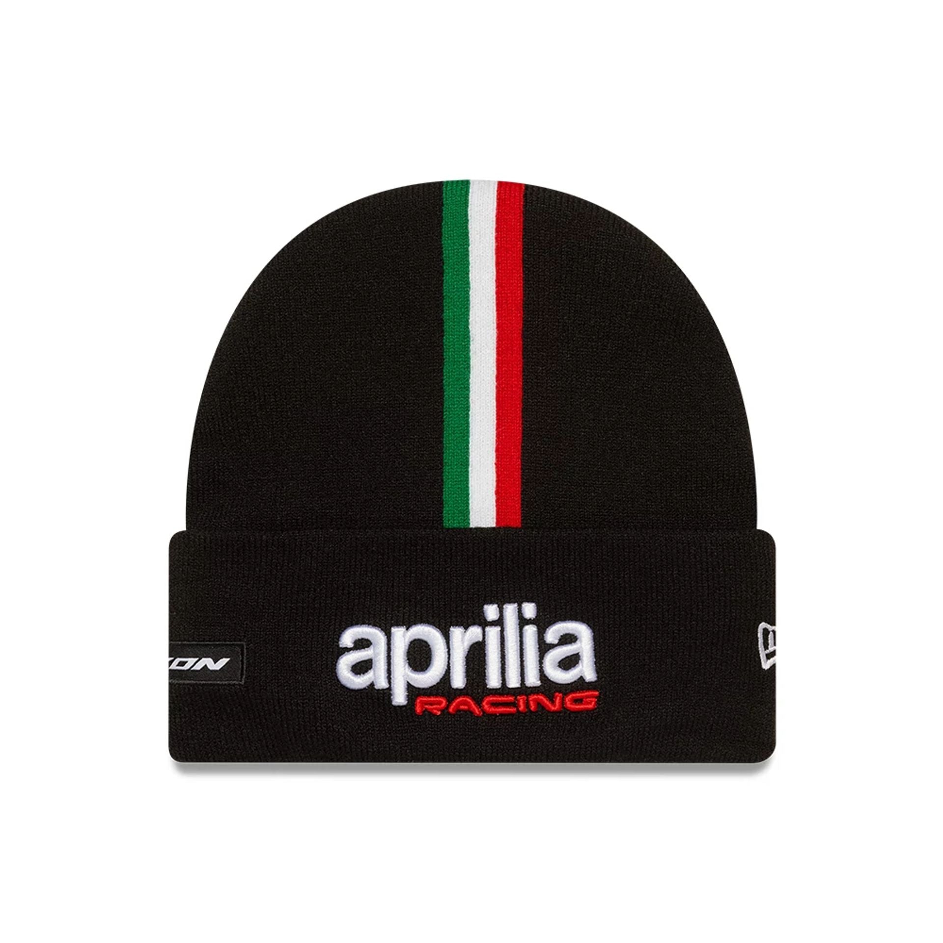 This is a Aprilia Team Black Cuff Knit Beanie Hat 1