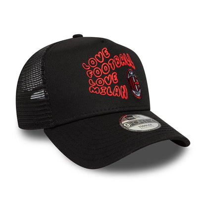 This is a AC Milan Youth Puff Print Black 9FORTY A-Frame Trucker Adjustable Cap 3