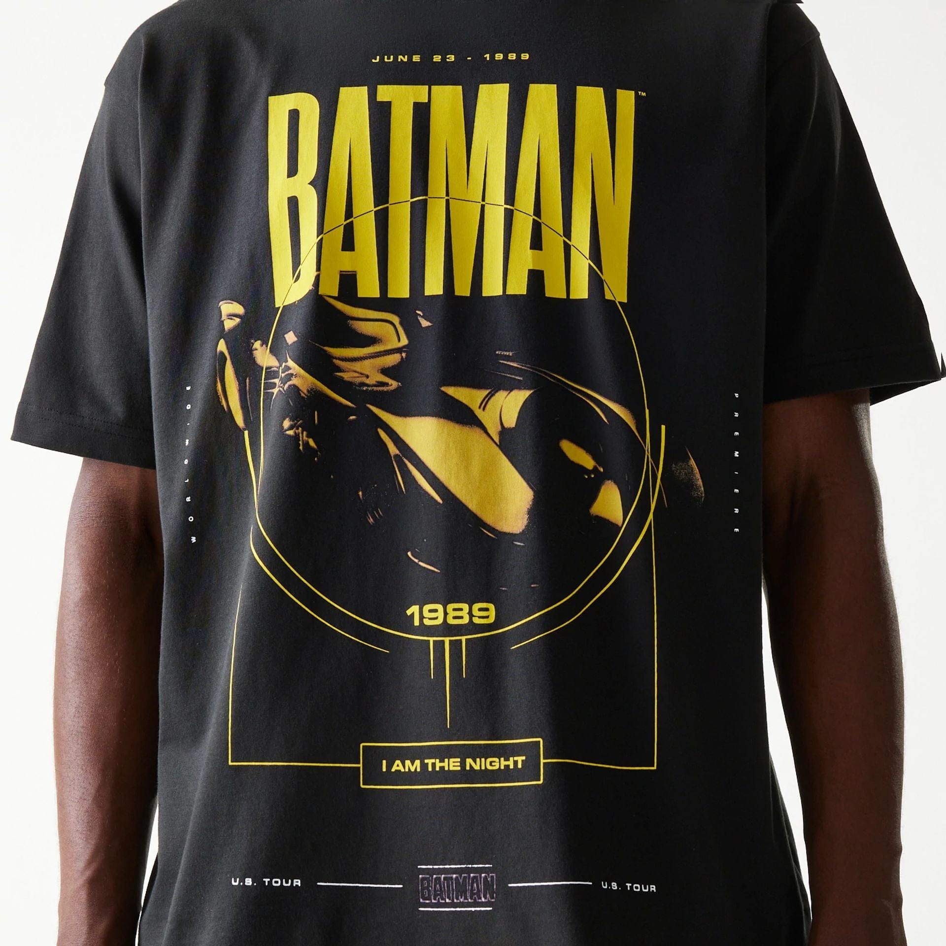 The Male model is wearing Batman Batmobile Black T-Shirt 4