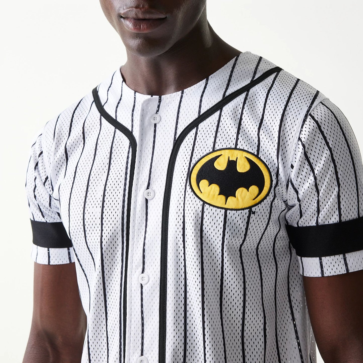 The Male model is wearing Batman Pinstripe White Jersey 3