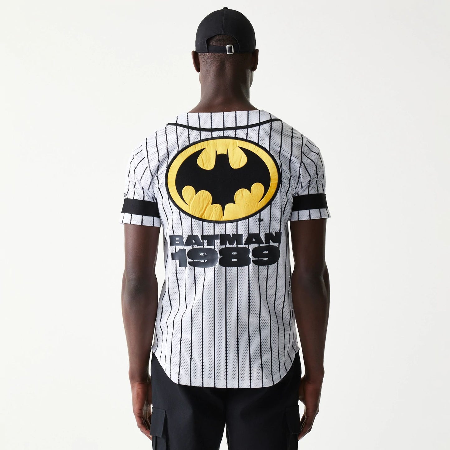 The Male model is wearing Batman Pinstripe White Jersey 2