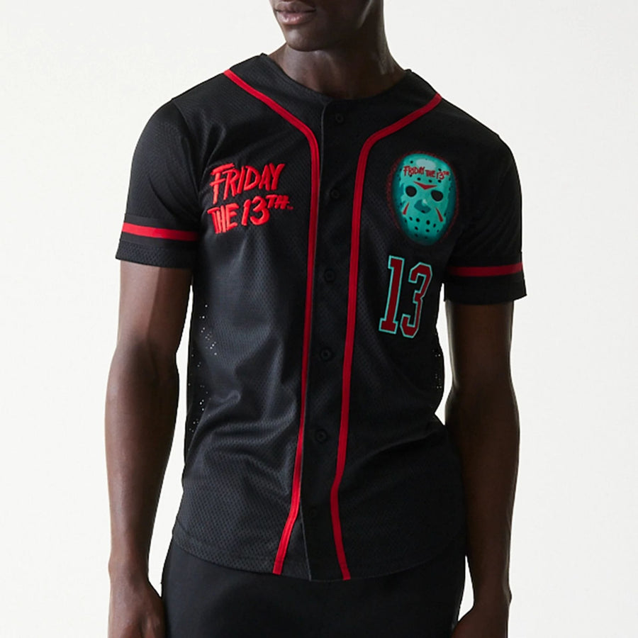 The Male model is wearing Friday The 13Th Black Jersey 3