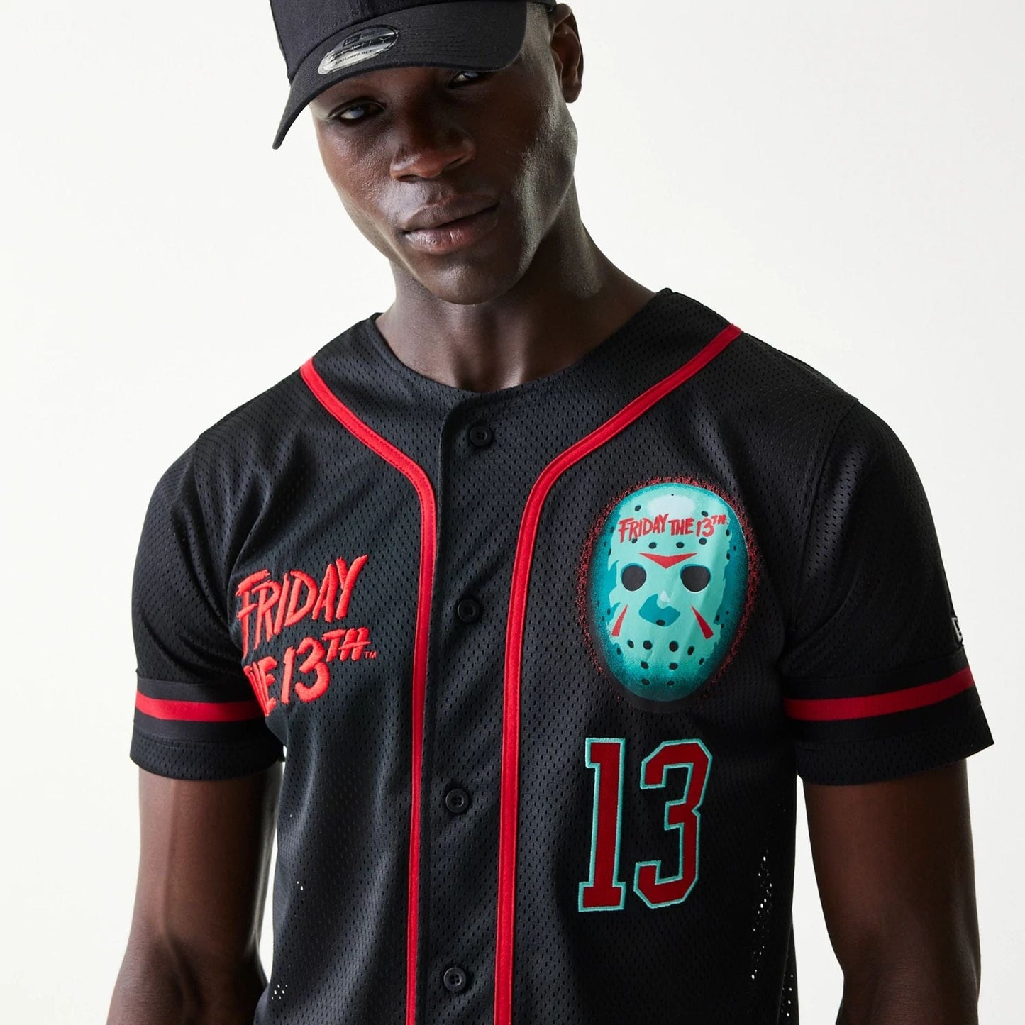 The Male model is wearing Friday The 13Th Black Jersey 7