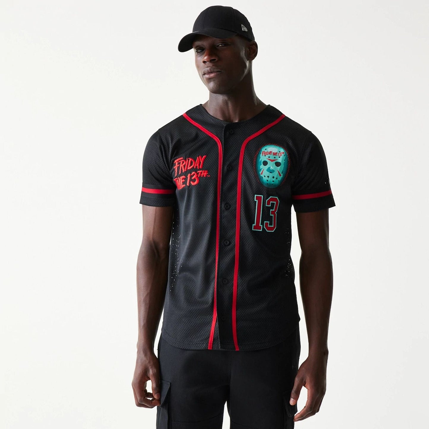 The Male model is wearing Friday The 13Th Black Jersey 1