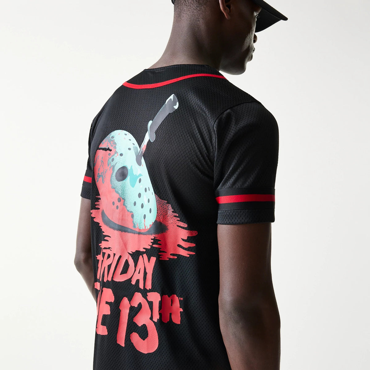The Male model is wearing Friday The 13Th Black Jersey 4