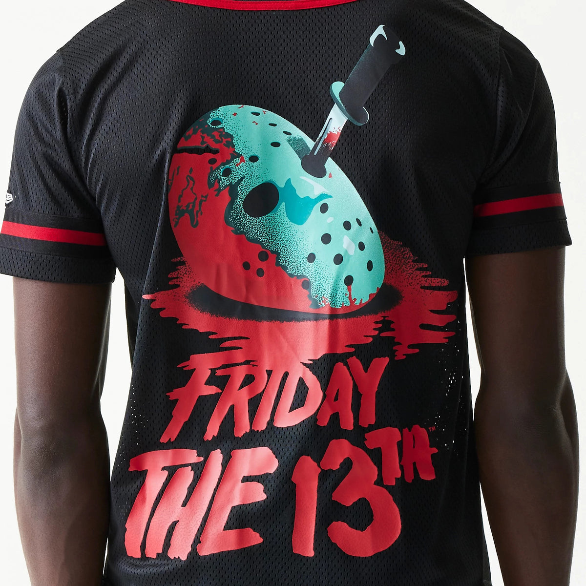 The Male model is wearing Friday The 13Th Black Jersey 5