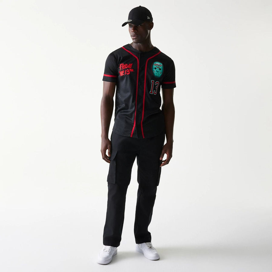 The Male model is wearing Friday The 13Th Black Jersey 8