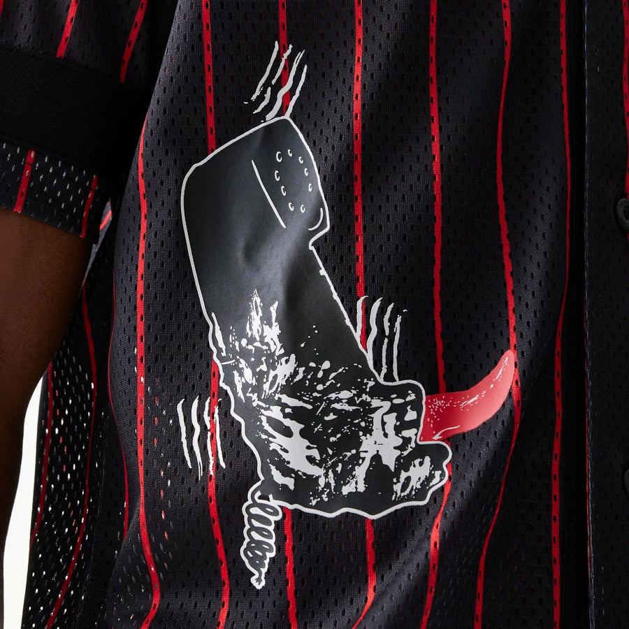The Male model is wearing A Nightmare On Elm Street Black Jersey 4