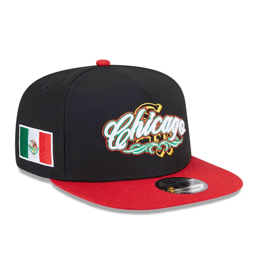 This is a Chicago White Sox City Script Black 9FIFTY A-Frame Snapback Adjustable Cap 1