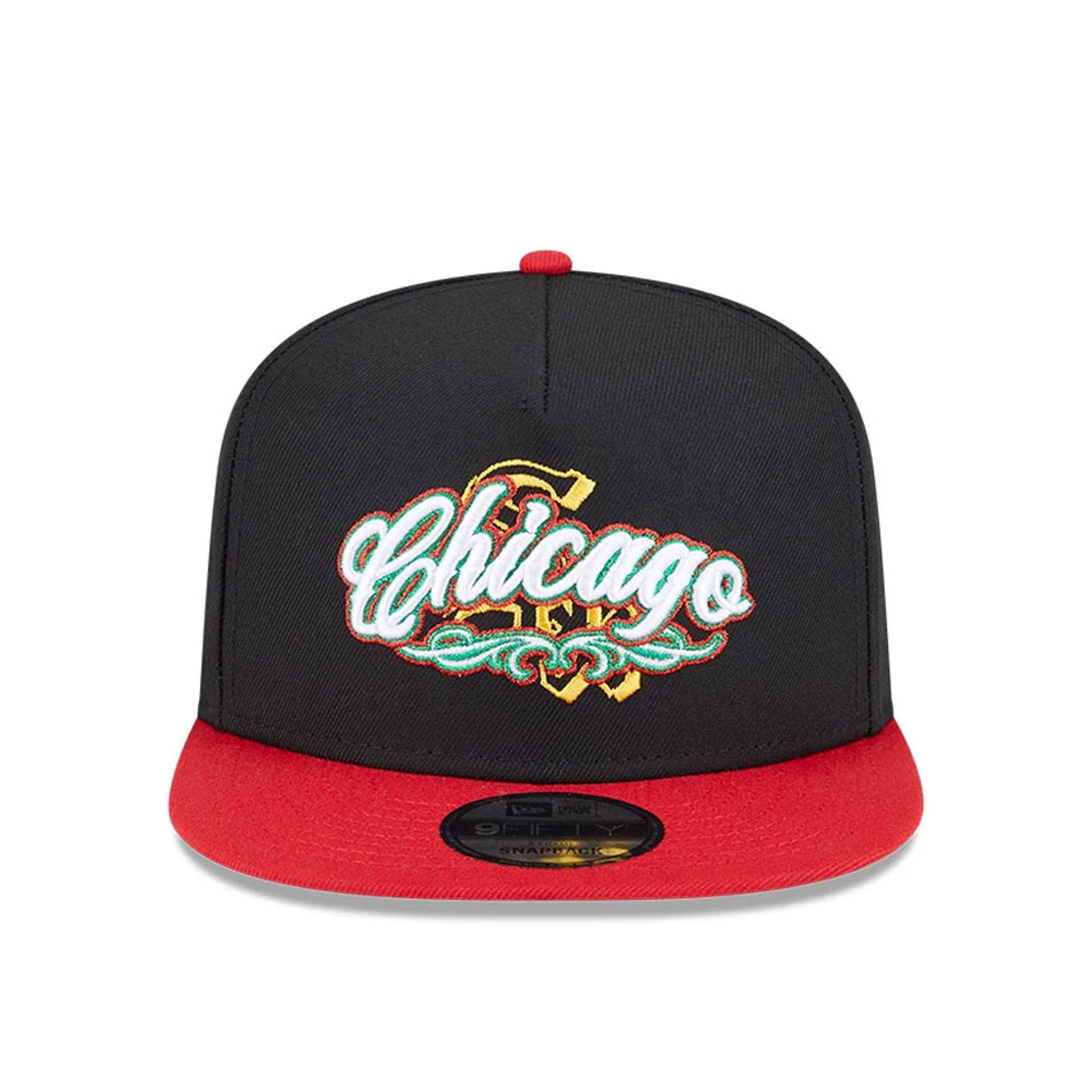 This is a Chicago White Sox City Script Black 9FIFTY A-Frame Snapback Adjustable Cap 3