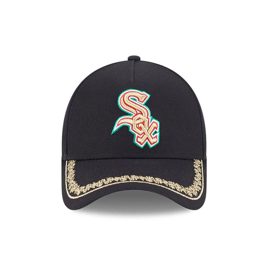 This is a Chicago White Sox Ornate Visor Black 9FORTY A-Frame Adjustable Cap 3