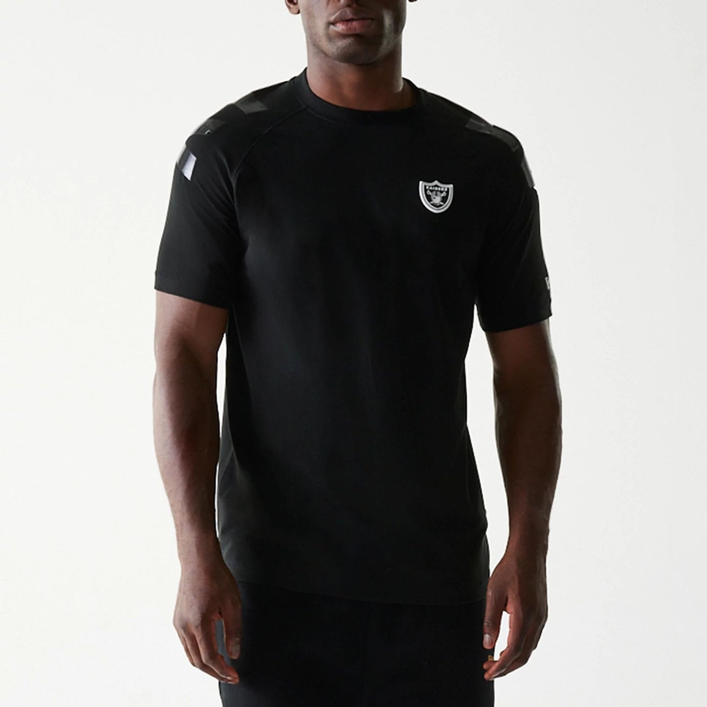 The Male model is wearing Las Vegas Raiders NFL 3RD Down Black T-Shirt 5