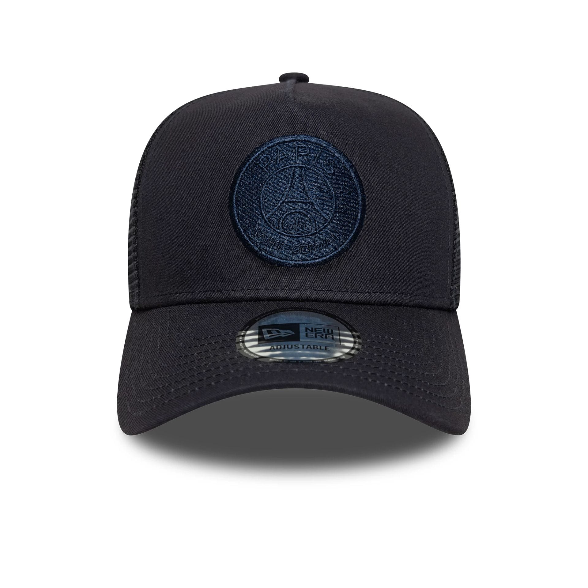 This is a Paris Saint-Germain Tonal Navy 9FORTY A-Frame Trucker Adjustable Cap 2