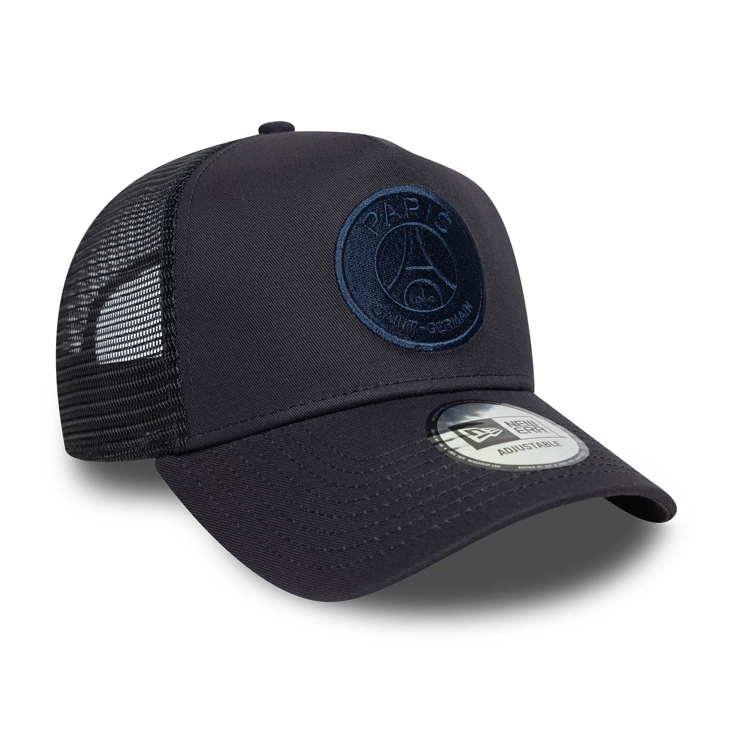 This is a Paris Saint-Germain Tonal Navy 9FORTY A-Frame Trucker Adjustable Cap 3