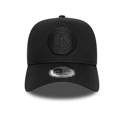 This is a Paris Saint-Germain Tonal Black 9FORTY A-Frame Trucker Adjustable Cap 2