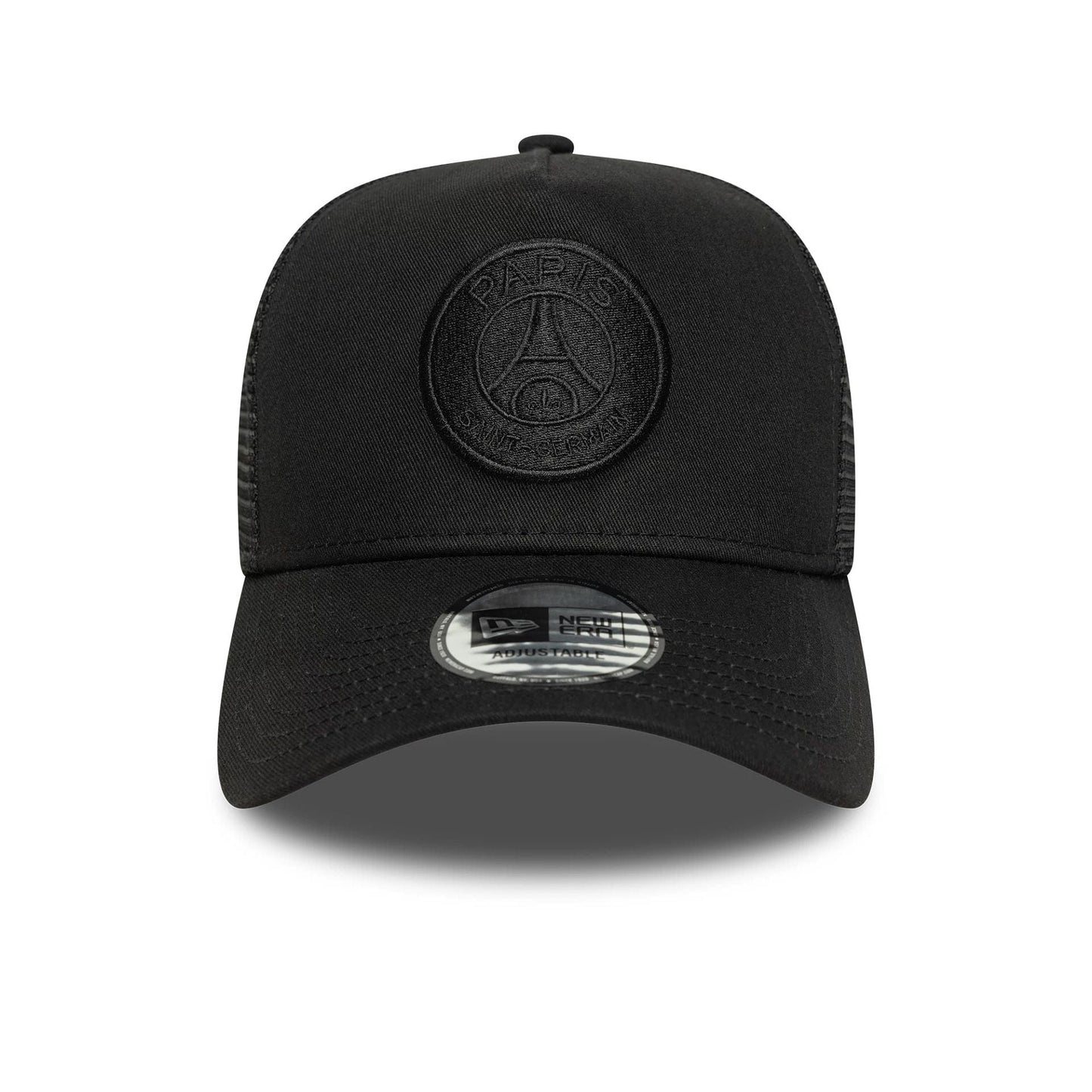 This is a Paris Saint-Germain Tonal Black 9FORTY A-Frame Trucker Adjustable Cap 2