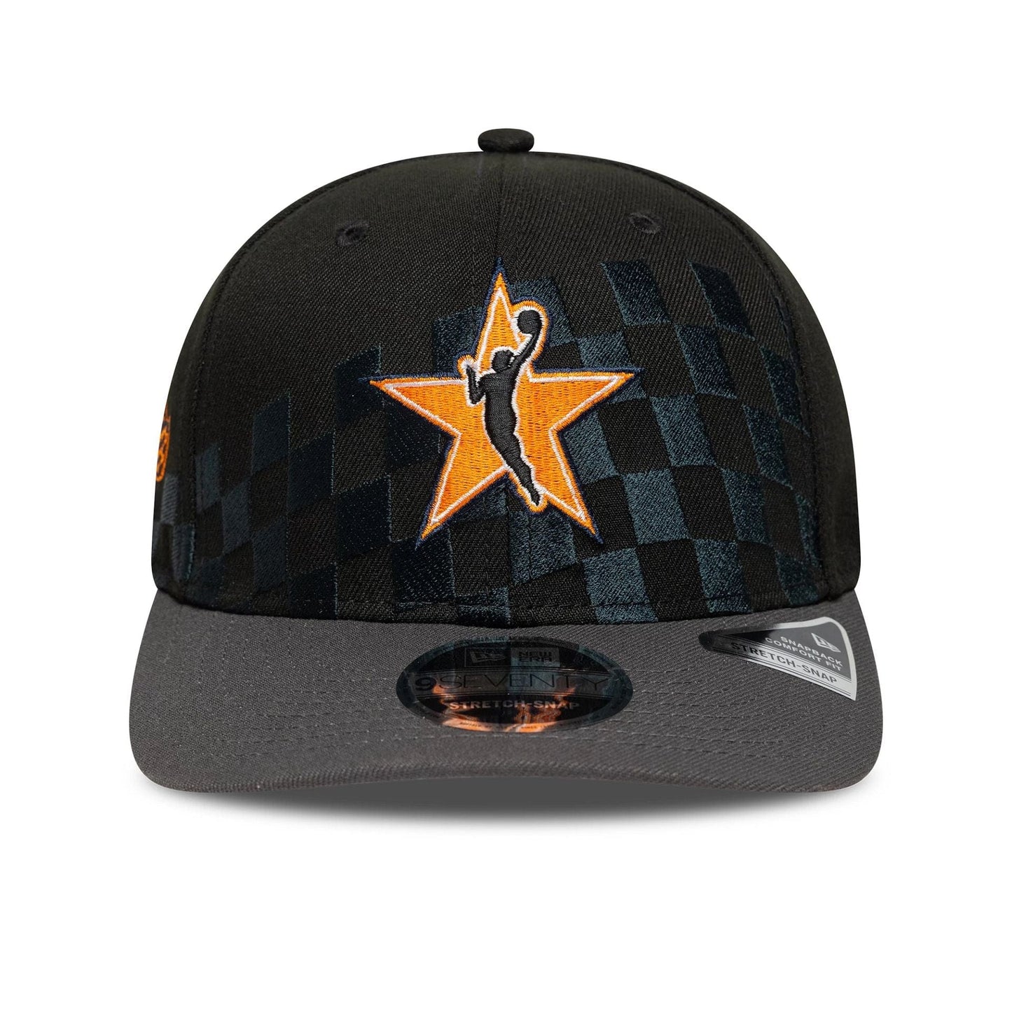 This is a WNBA 2025 All Star Game Logo Black 9SEVENTY Stretch Snap Adjustable Cap 3