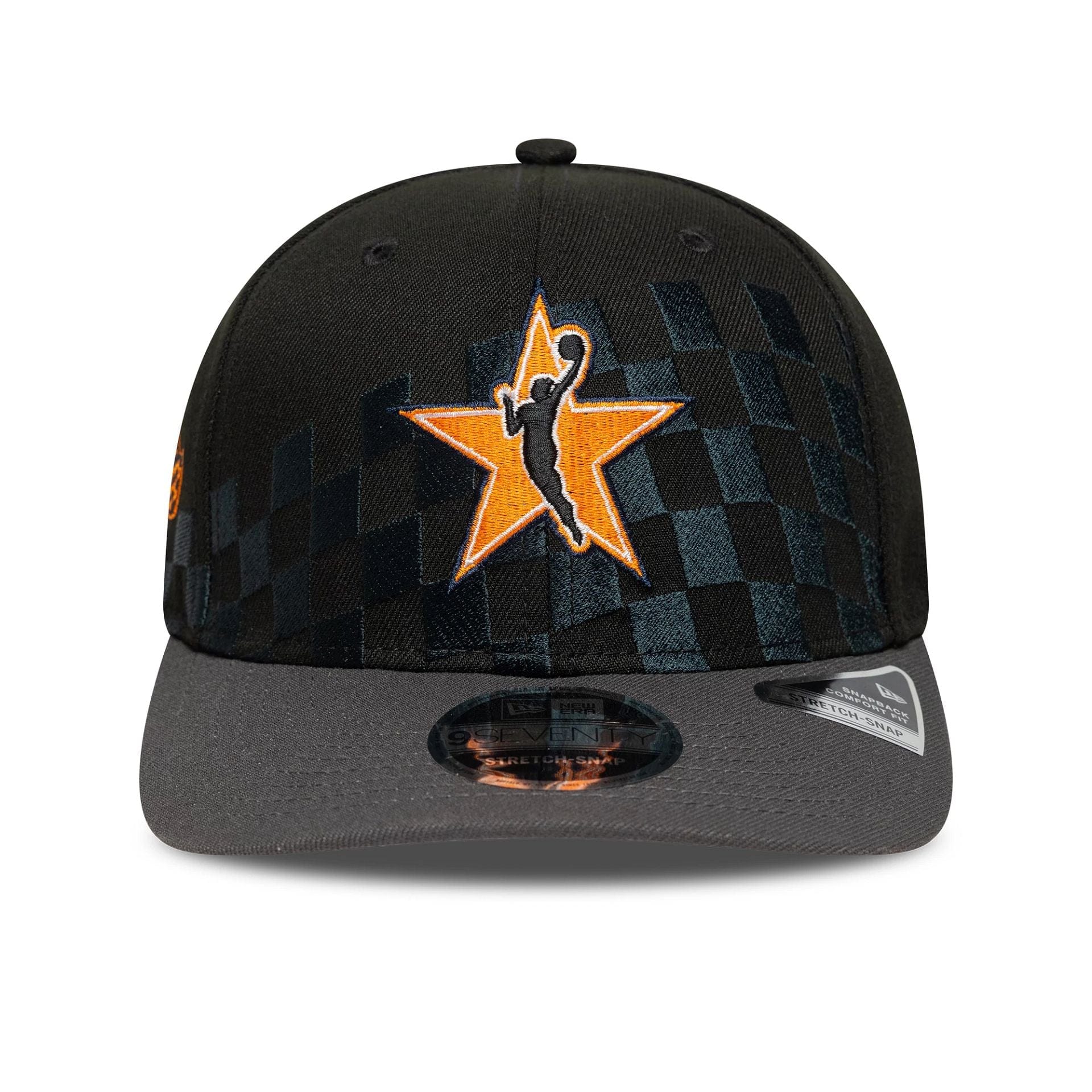 This is a WNBA 2025 All Star Game Logo Black 9SEVENTY Stretch Snap Adjustable Cap 3