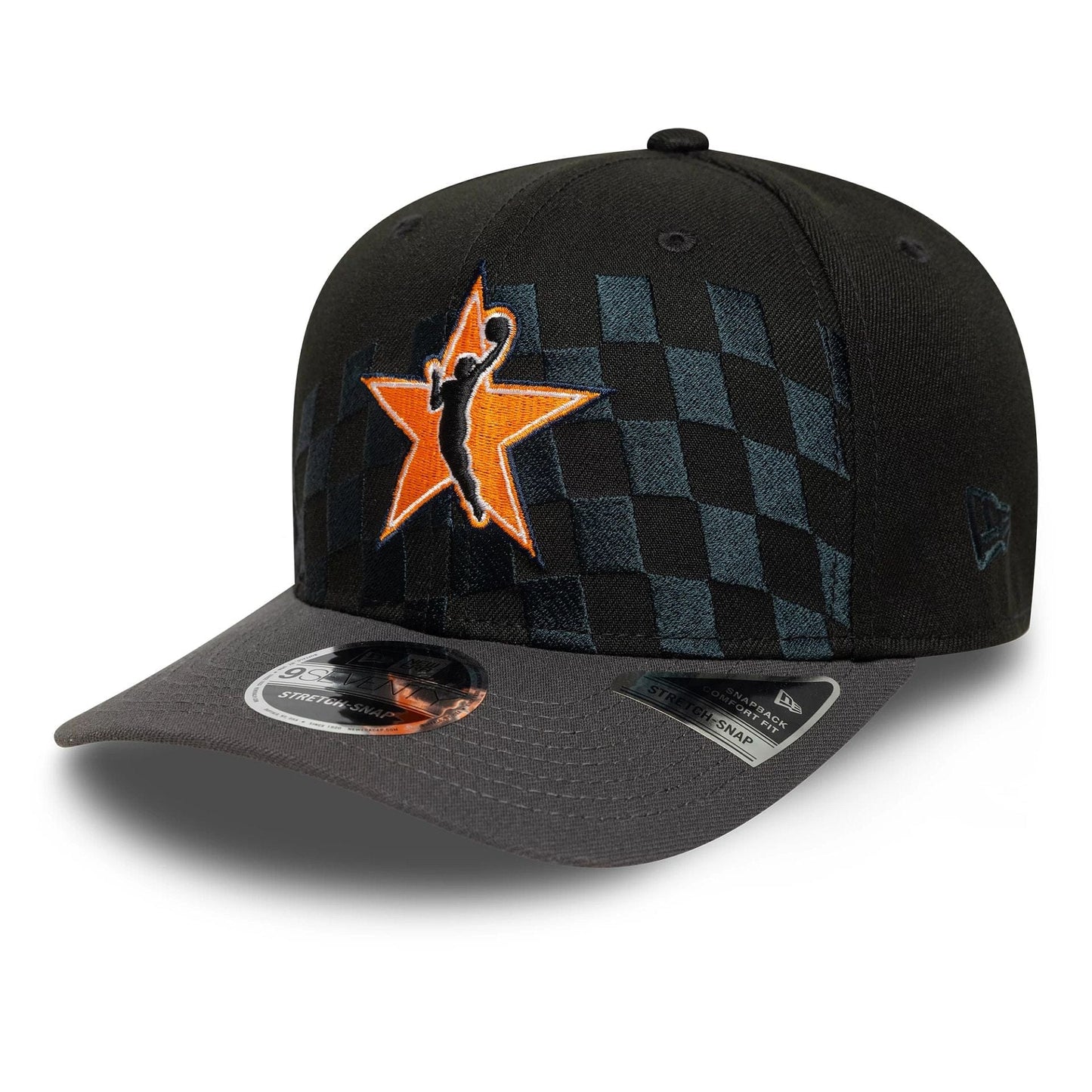 This is a WNBA 2025 All Star Game Logo Black 9SEVENTY Stretch Snap Adjustable Cap 4