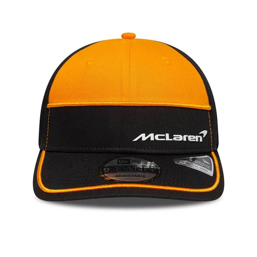 This is a McLaren Automotive Auto Bright Orange 9SEVENTY Stretch Snap Adjustable Cap 2