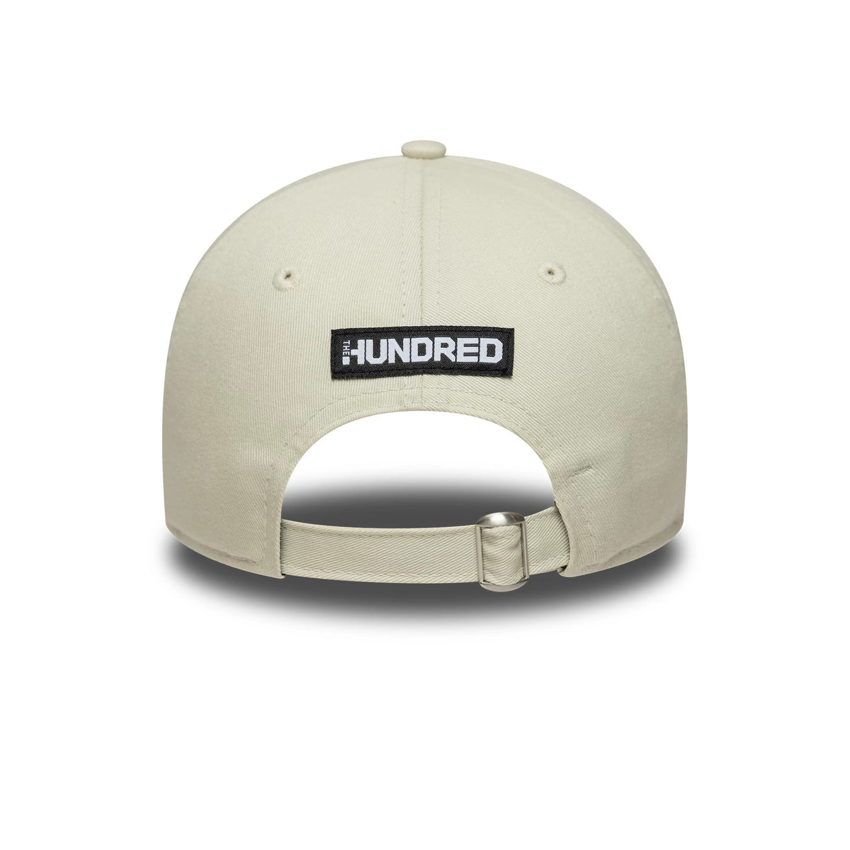 Welsh Fire Tan Cymreig The Hundred 2025 Contrast Light Beige New Era 9TWENTY Adjustable Cap, rear view showing the embroidered black and white The Hundred logo at the centre, with an adjustable strap.