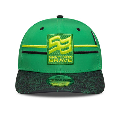 This is a Southern Brave The Hundred 2025 All Over Print Bright Green 9SEVENTY Stretch Snap Adjustable Cap 2