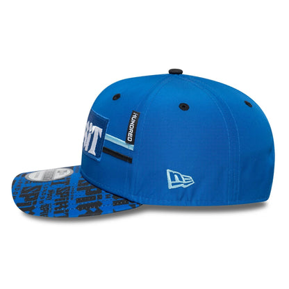 This is a London Spirit The Hundred 2025 All Over Print Blue 9SEVENTY Stretch Snap Adjustable Cap 4