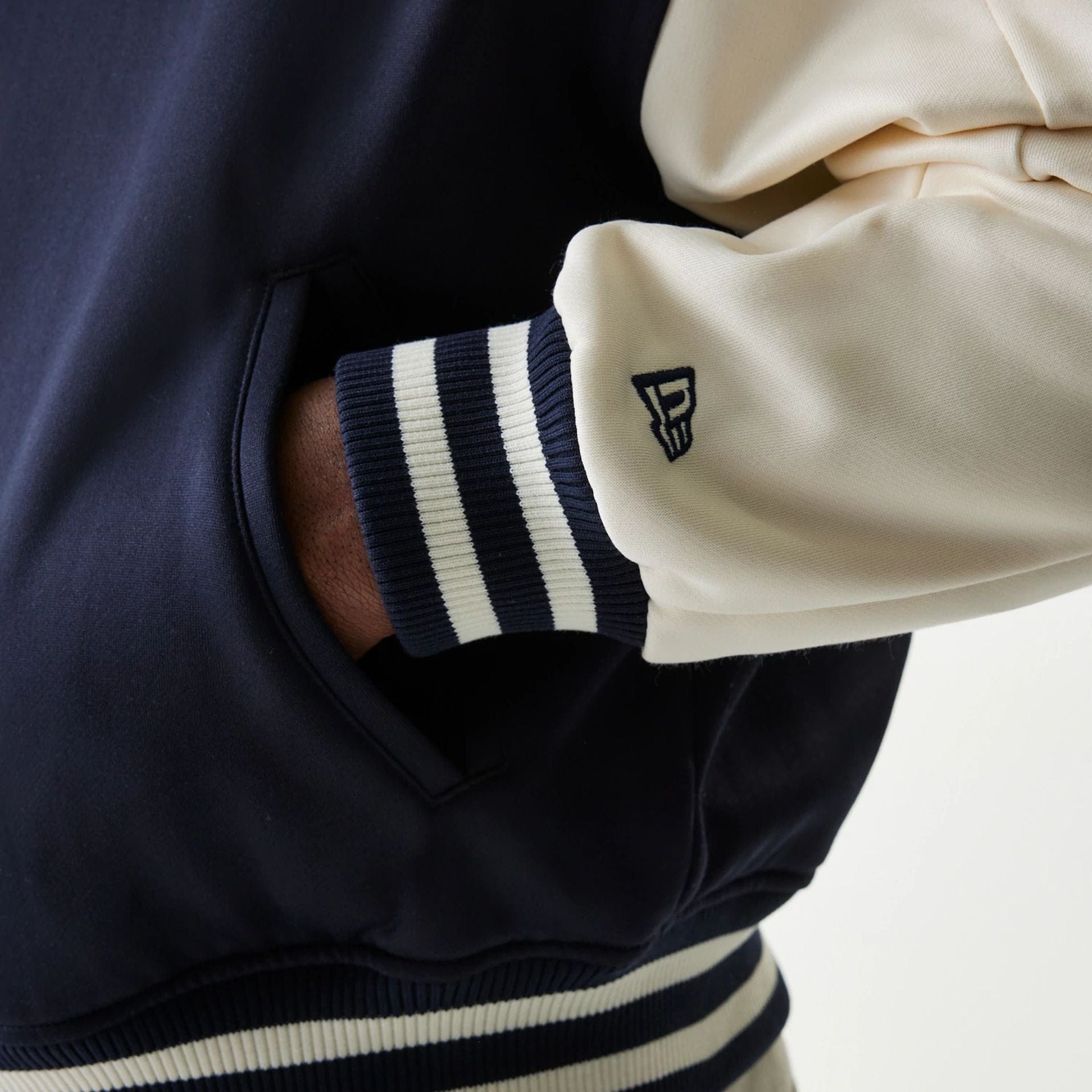 The Male model is wearing New York Yankees MLB Jersey Navy Bomber Jacket 4