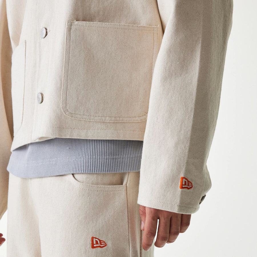 The Male model is wearing New York Mets MLB Cotton Open Cream Jacket 6