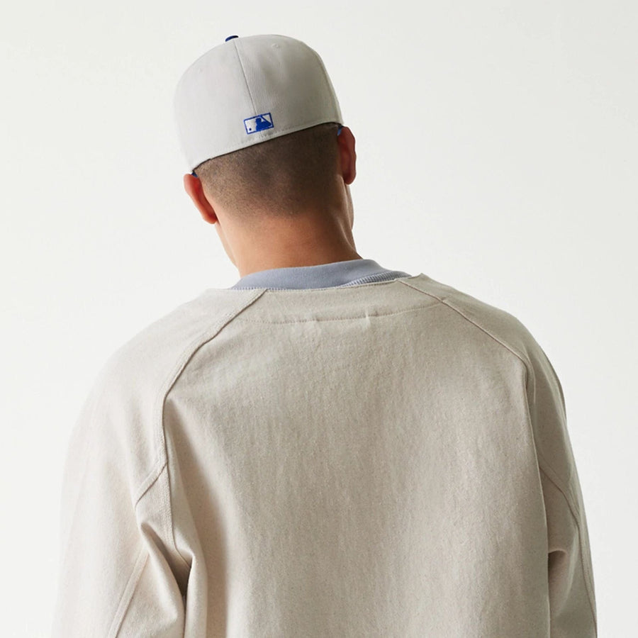 The Male model is wearing New York Mets MLB Cotton Open Cream Jacket 7