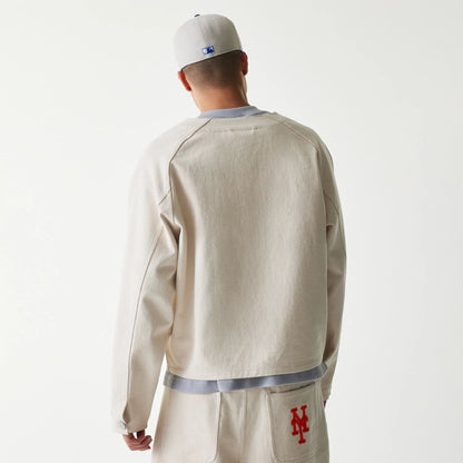 The Male model is wearing New York Mets MLB Cotton Open Cream Jacket 2