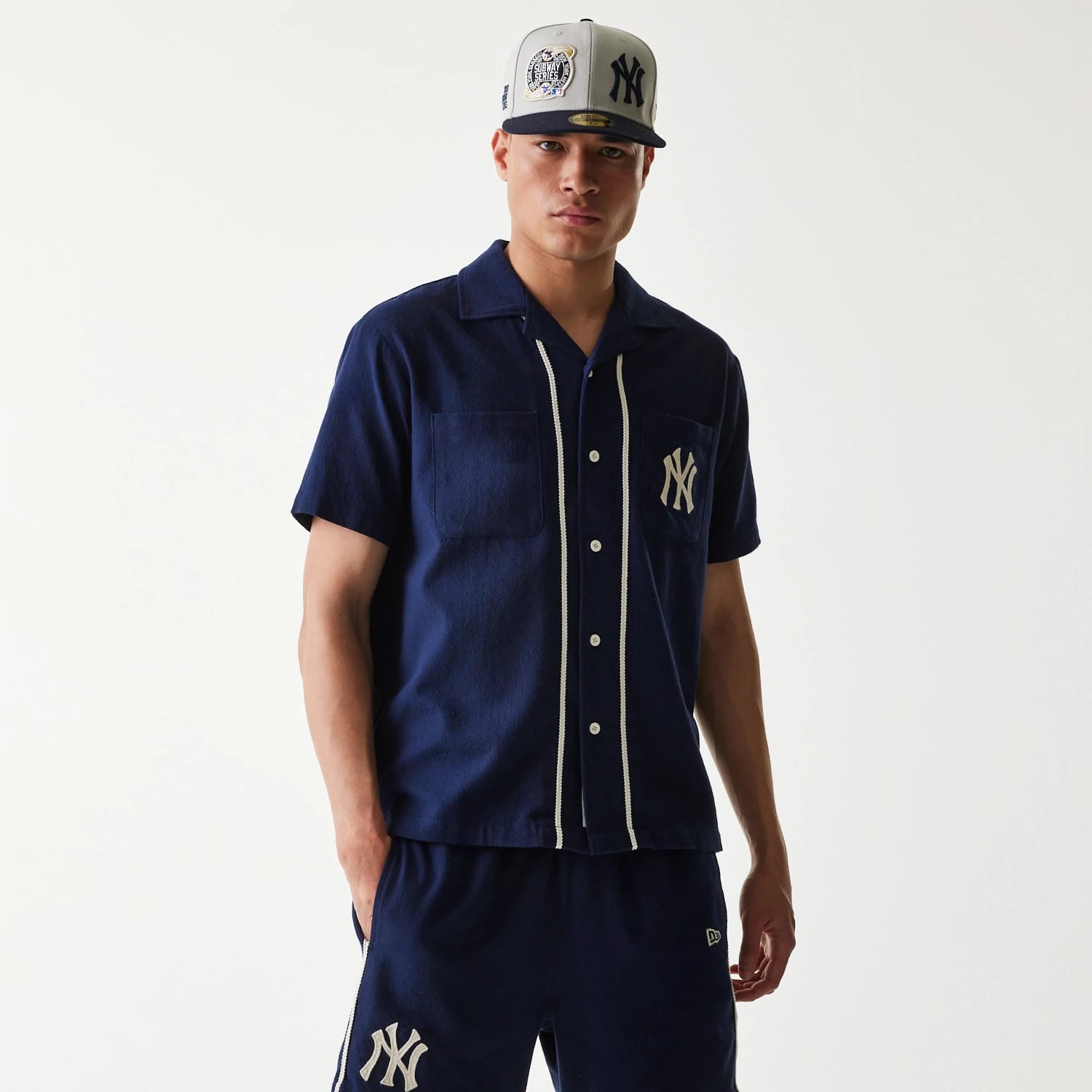 MLB Piping New York Yankees Navy Short Sleeve Shirt | NEC EU