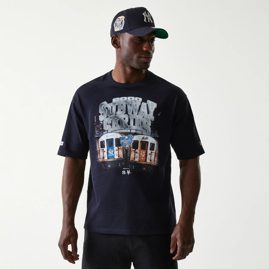 The Male model is wearing MLB Subway Series Navy Oversized T-Shirt 1