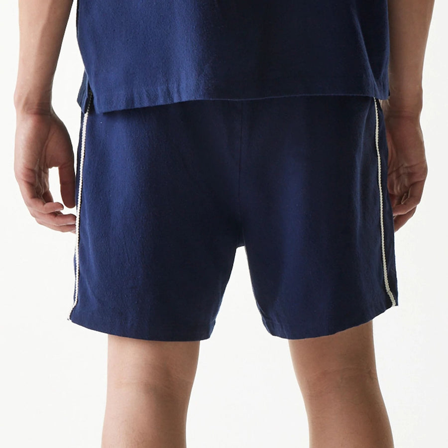 The Male model is wearing New York Yankees MLB Piping Navy Shorts 6