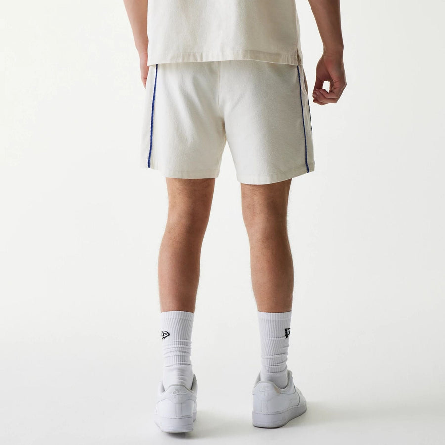 The Male model is wearing New York Mets MLB Piping Open Cream Shorts 2